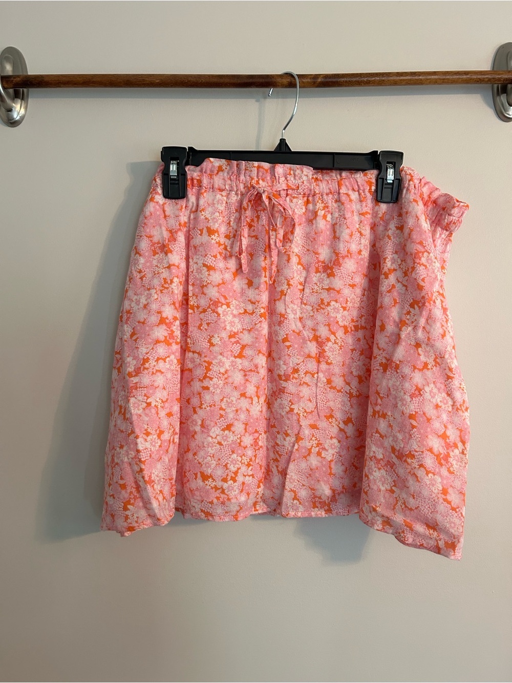 Lightweight Pink Floral Drawstring Skirt